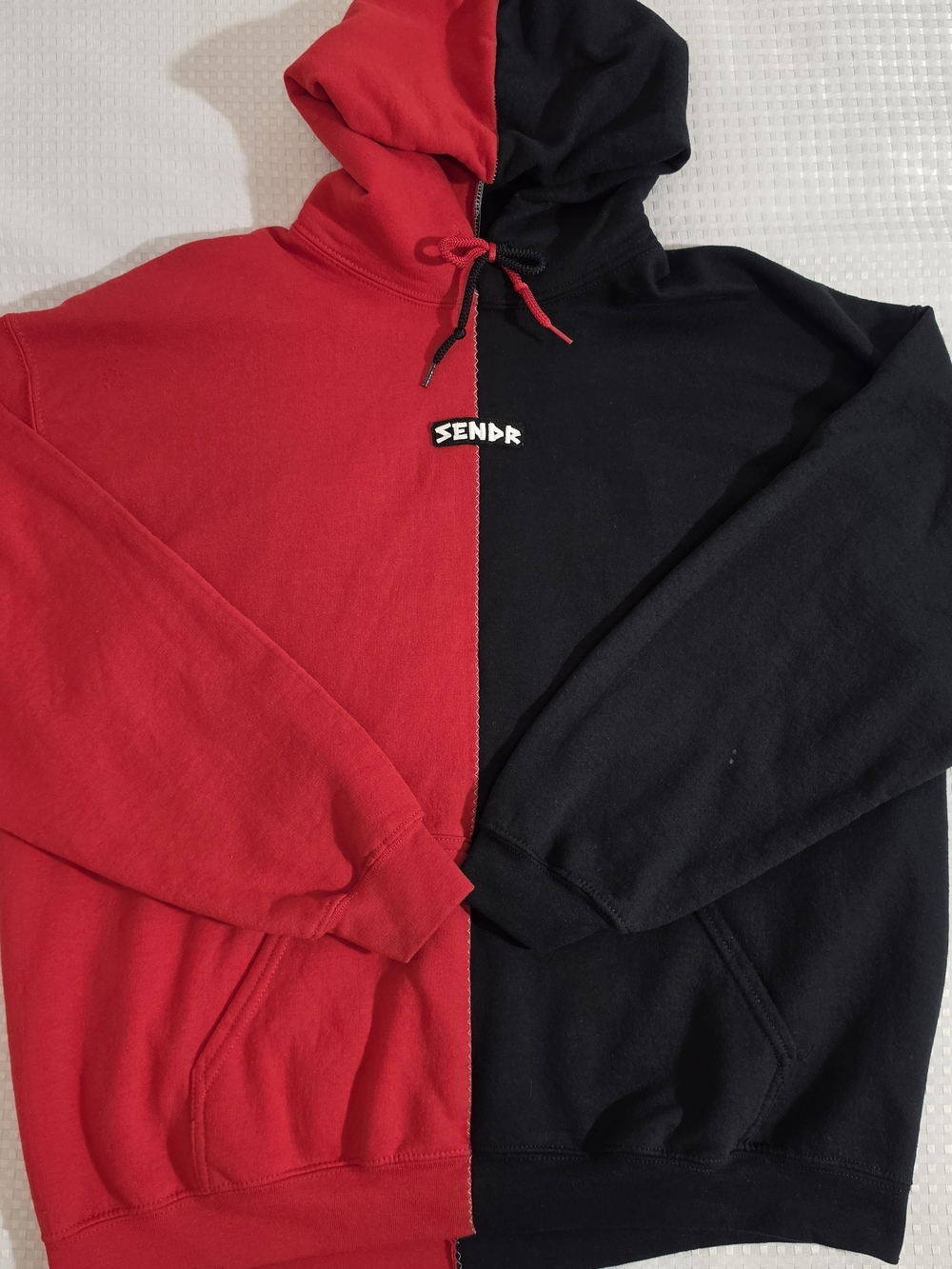 Sendr Split Hoodie - Half Red / Half Black (Size XL)